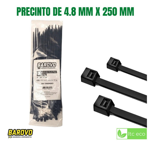 Imagen 1 de 10 de Precinto Plastico Prensacable 4,8 X 250 Mm X 100 Unidades