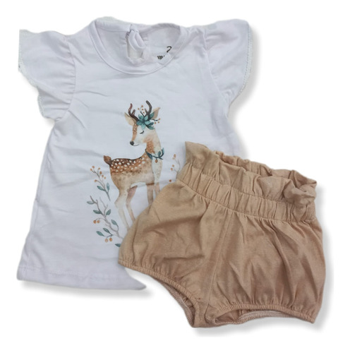 Conjunto Remera Y Short Pañalero Algodon Puntilla Nena