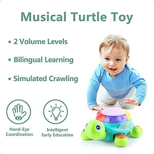 Tortuga Musical Con Luz Para Bebe Estimula El Gateo De Abs