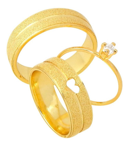 Imagem 1 de 8 de Par De Alianças Banhada A Ouro 18k 6mm Coração Vazado
