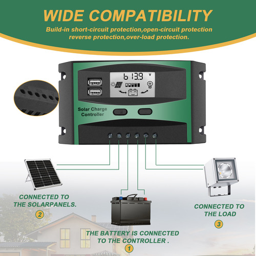 Controlador Solar De 30 A, 12 V, 24 V, Función Lcd, Doble Sa