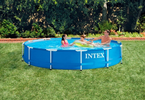 Imagen 5 de 10 de Pileta Estructural Redonda Metal 366x76 Azul Exterior Intex