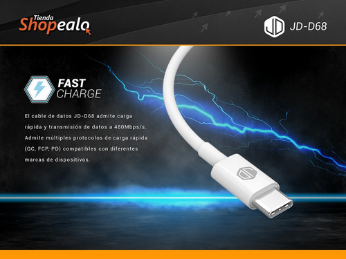 Cable Jd D-68 Carga Rapida Usb C Compatible iPhone 30w 3a