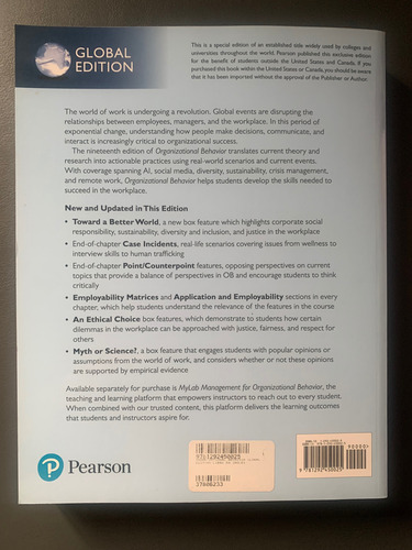 Organizational Behavior, Stephen Robbins, Timothy Judge19th