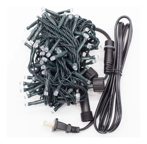 Imagen 1 de 4 de Serie Luces Navidad Blanca Cable Verde Luz Fija 10mt 100 Led