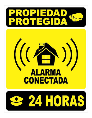 Cartel 24hs Propiedad Protegida Alarma Conectada 30x40 Cm