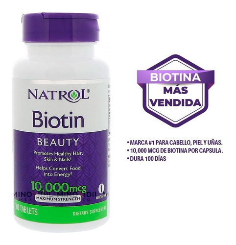 Imagen 2 de 5 de Cabello Increíble Con Natrol 10,000 Mcg Con 100 Tabs