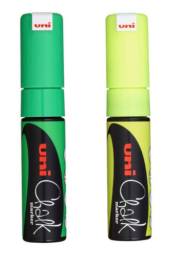 Marcadores De Tiza Uni Chalk Amarillo Flúo Y Verde Flúo 