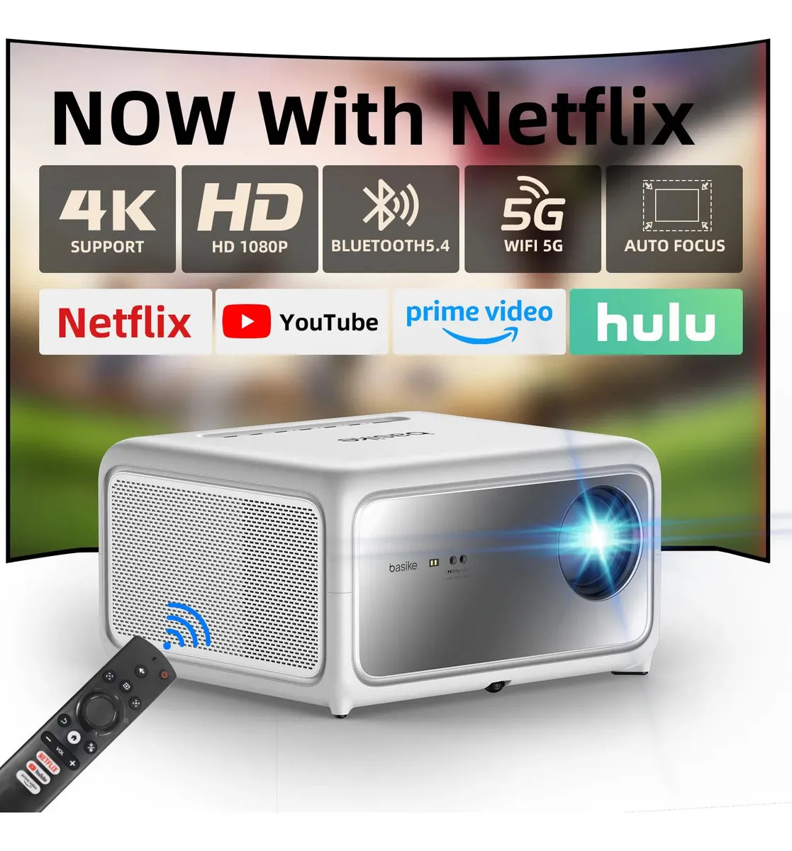 Mini Projetor Basike TY217 4K UHD com Netflix e YouTube Oficiais