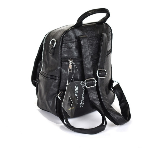 Mochila Cuero Sintetico Mujer Cartera Negra Amayra Strass