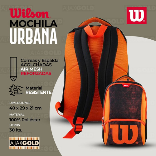Imagen 3 de 7 de Mochila Wilson Deportes Gym Impermeable Unisex Urbana