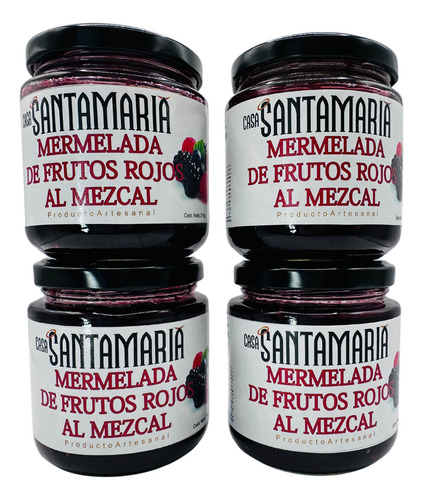 Pack 4 Mermeladas Artesanales Frutos Rojos Al Mezcal 210 G
