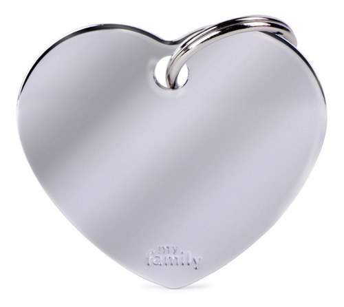 Chapa Para Mascota My Family Chrome Big Heart Grabado Gratis