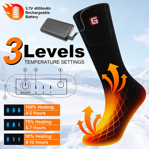 Calcetines Térmicos Eléctricos Recargables Para Camping Y Es Negro-3.7v4400mah-nuevo Diseño De La Tela Talle