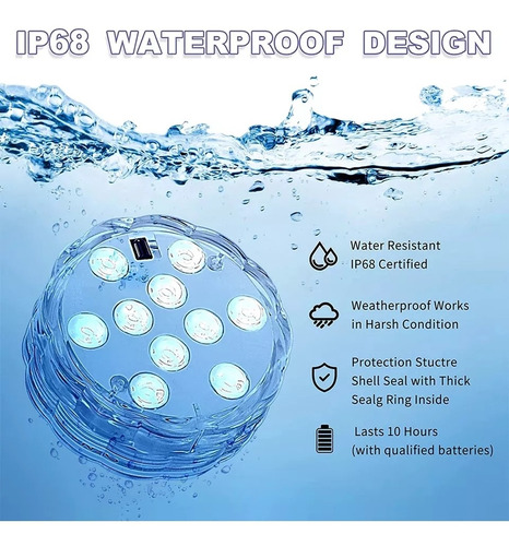 Imagen 2 de 6 de Set Luz Sumergible Para Piscina Impermeable