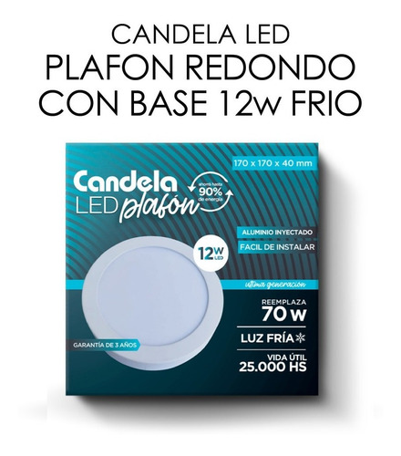 Panel Plafón Aplicar LED 12W Redondo Color Blanco Frío