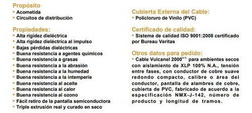Cable Xlp Vulcanel 2000 Condumex 1/0 Cobre, Rollo 40 Metros