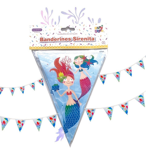 Imagen 1 de 10 de Guirnalda Banderin Cumpleaños Sirenita Decoración Cotillon