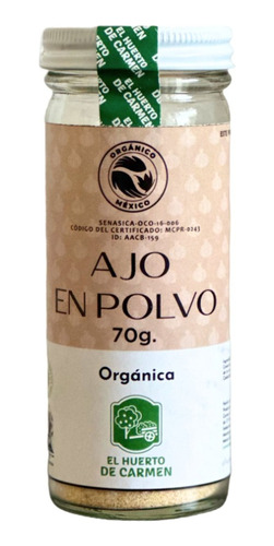 Ajo Orgánico En Polvo 70g Huerto De Carmen 100% Natural