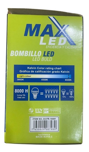 Imagen 2 de 3 de Bombillo Led R 9w Tipo Bulbo 6500k Rosca E27 Maxled