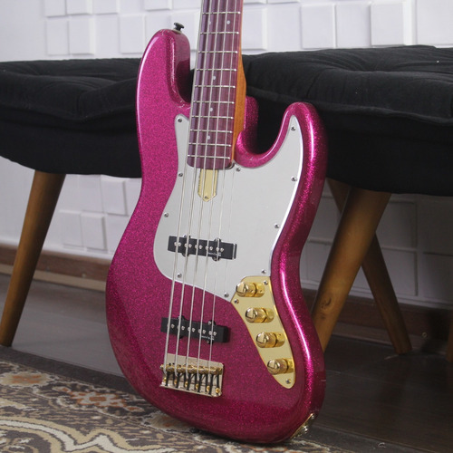 Baixo 5 Cordas Studebaker Daytona Plus Pink Sparkle Gold