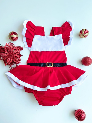 Imagem 1 de 7 de Romper De Natal Menina Bebê Body Mamãe Noel Roupa De Natal