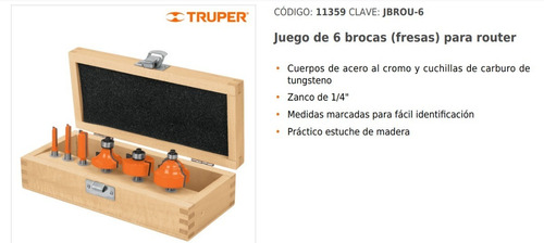 Juego De 6 Brocas (fresas) Para Router Truper