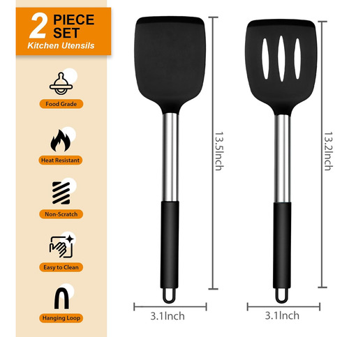 Juego De 2 Espátulas De Silicona Ranuradas Para Cocina
