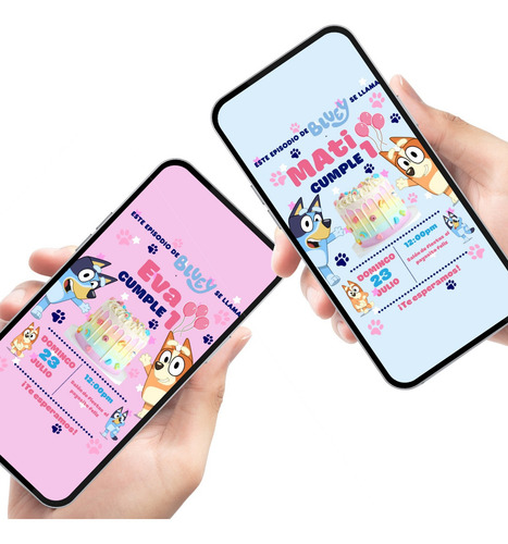 Invitación Digital Personalizada Bluey Y Bingo Cumpleaños Color Rosa