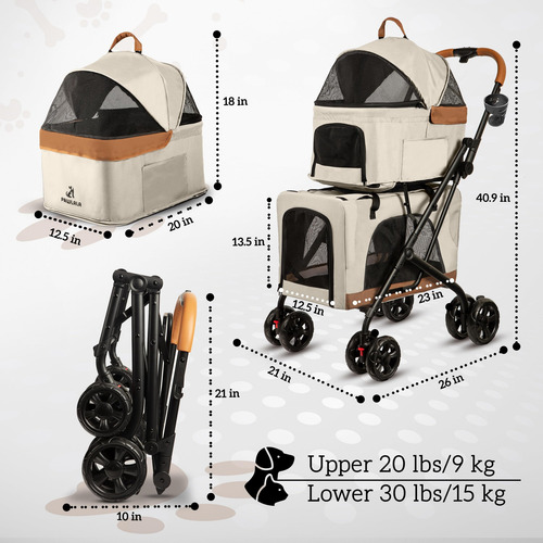 Carriola Doble Para Mascotas Con Portadores Desmontables Bei Color Color Del Chasis