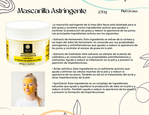 Mascarilla Astringente Skin Nova 100g Control Grasa Grasa