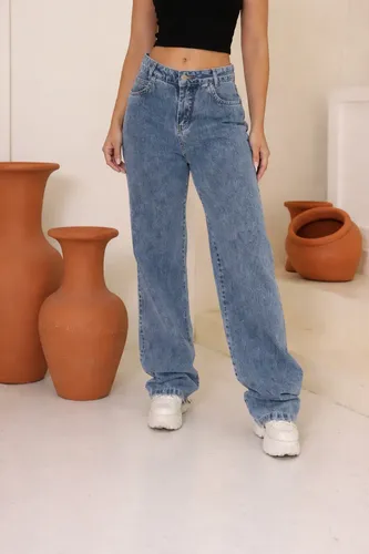 Calça Jeans Feminina Wide Leg Cintura Alta Pantalona