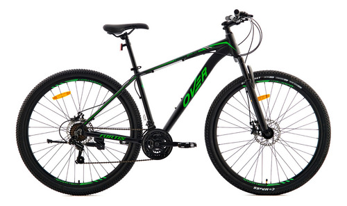 Bicicleta Mtb Overtech R29 Aluminio Full Shimano Fr Disco Pp Color Negro/Verde/Verde Tamaño del cuadro M