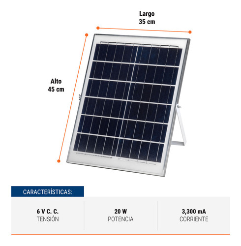 Reflector Led 200 W con panel solar, luz de día 6500K Volteck REF-506SL