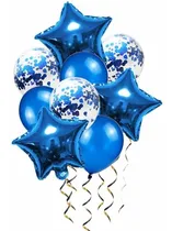 Comprar Set 9 Globos Estrella Metalizado Transparente Confetti Azul