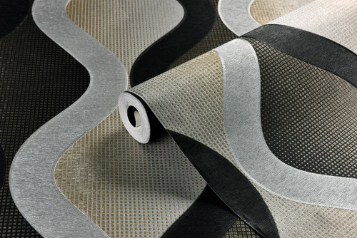 Imagen 6 de 8 de Papel Tapiz Negro Plata Y Dorado Sala Comedor Recamara