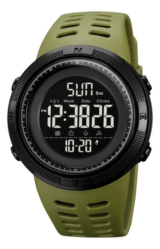 Reloj Digital Skmei 2070 Deportivo Militar Impermeable Verde Malla Verde Militar Bisel Negro Fondo Negro