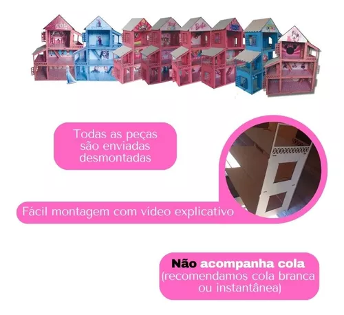 Casa De Boneca Barbie Completa Adesivada Mdf Móveis E Parque