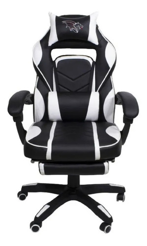 Silla de escritorio Seats And Stools giratoria reclinable reposa pies ergonómica  negra y blanca con tapizado de cuero sintético