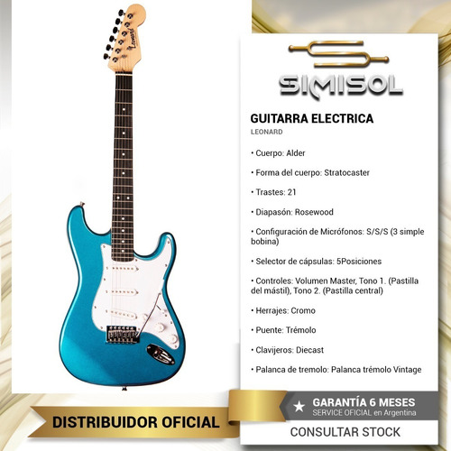 Imagen 2 de 5 de Guitarra Electrica Stratocaster Leonard Le362 Palanca Cuota