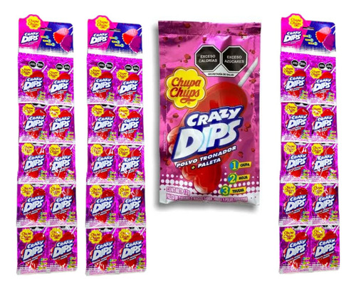 Paleta Pie Fresa Polvo Tronador 40pz Crazy Dips Chupa Chups