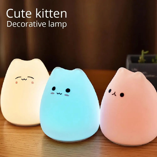 Lampara Led De Gato Tierno En Silicona Con 8 Tonos De Luces