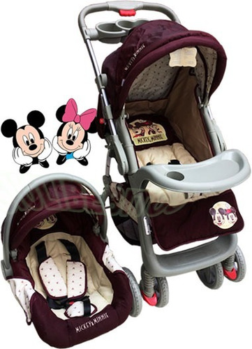 Coche Cuna Con Huevito Reversib Disney Mickey & Minnie Bordo