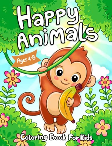Book : Happy Animals Big, Cute And Fun Coloring Book With D