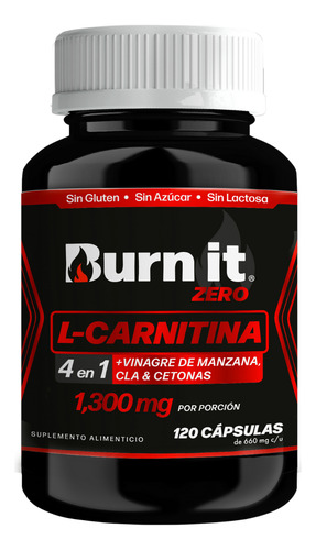 Burn it Zero Quemador Grasa Termogenico 4en1 1300mg: L Carnitina, Vinagre de Manzana, CLA, Cetonas | Suplemento alimenticio 120 capsulas
