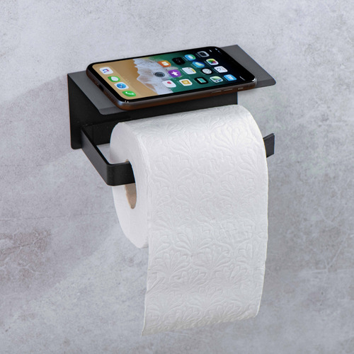 Suporte Porta Papel Higiênico Preto Com Suporte Para Objetos