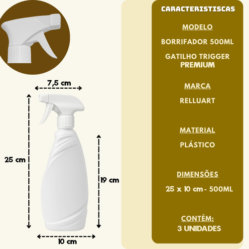 Kit 3 Frascos Borrifador Premium Spray Pulverizador 500ml
