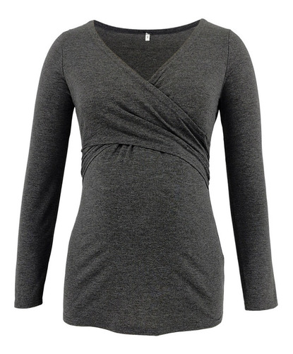 Top De Lactancia De Manga Larga Liso Con Cuello En V Y Volan