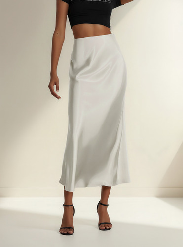Elegante Falda Midi De Satén Para Mujer, Estilo De Viaje De