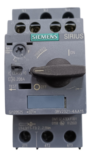 Guardamotor Siemens 3rv2021-4aa15, 11-16 Amp 690v 1no+1nc